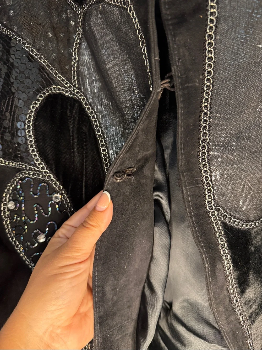 Saks Fifth Ave Judith Ann Creation Black Embellished Suede Jacket - Picture 4 of 6